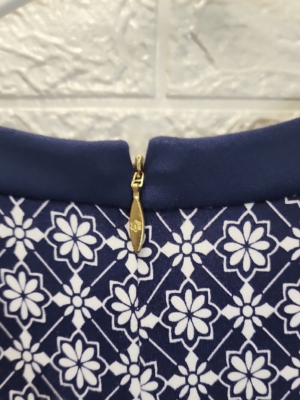 Draper James Navy Patterned Three-Quarter Sleeve Fit-and-Flare Dress - Picture 6 of 7